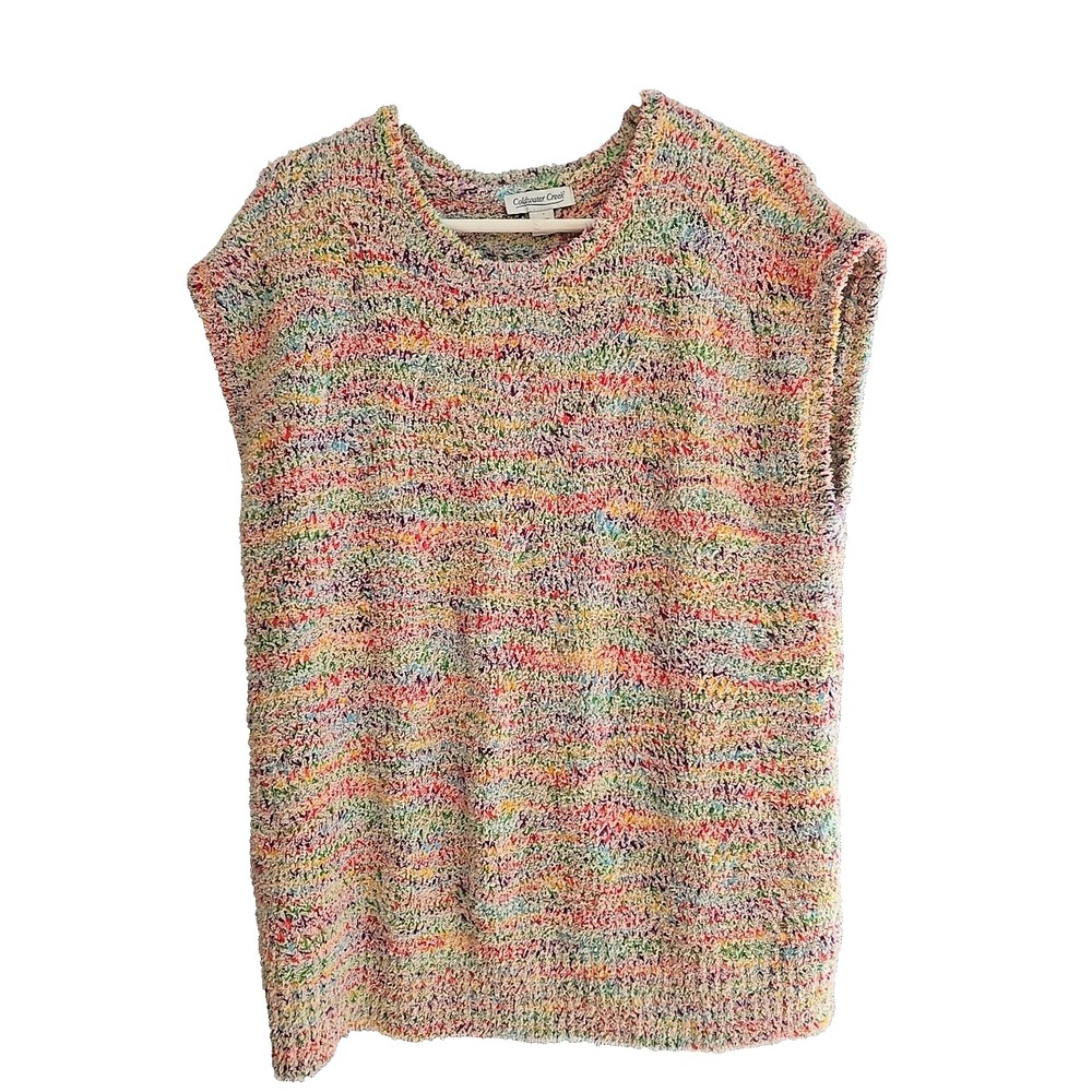 Coldwater Creek Rainbow Confetti Space Dye Sleeveless Sweater Vest Med Popcorn